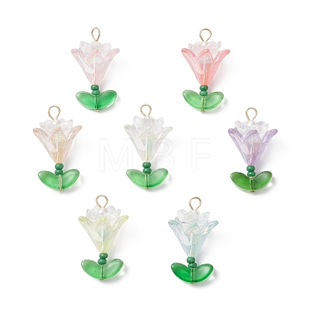 7Pcs Transparent Acrylic Flower Pendants PALLOY-MZ01099-1