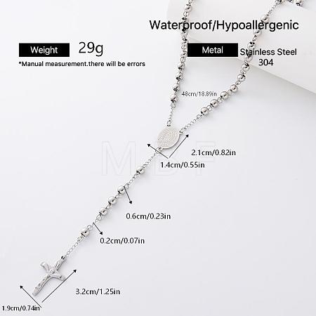 Vintage 304 Stainless Steel Round Rosary Bead Necklaces JJ1873-1-1