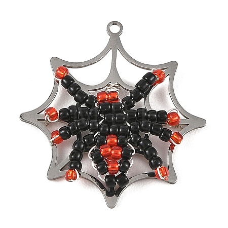 Halloween 201 Stainless Steel & Glass Seed Beaded Pendants PALLOY-MZ01397-1