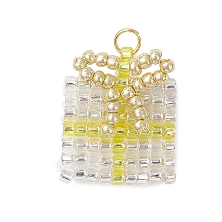 Glass Seed Beaded Christmas Gift Pendants PALLOY-MZ00899-03-1