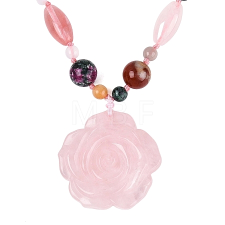 Natural & Synthetic Mixed Stone Flower Pendant Necklaces NJEW-N064-08A-1