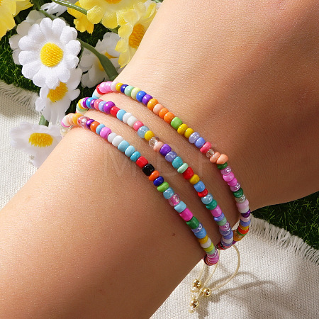 Rondelle Glass Seed Bead Braided Bead Bracelets WP2117-1