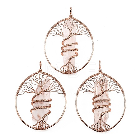Natural Quartz Crystal Copper Wire Wrapped Big Pendants G-H359-06RG-1