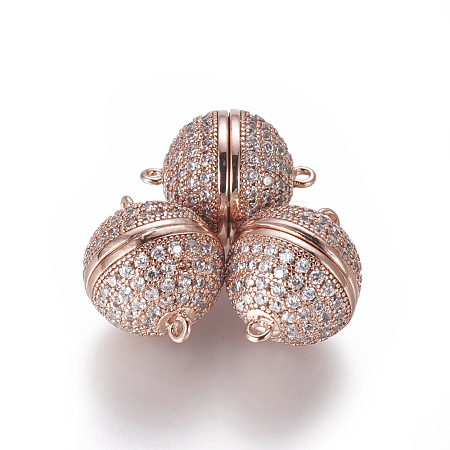 Brass Micro Pave Cubic Zirconia Magnetic Clasps with Loops ZIRC-L082-E-01-RG-1