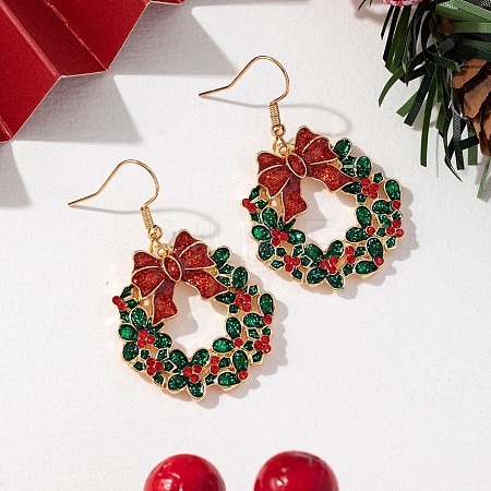 Christmas Wreath Alloy Enamel Dangle Earrings FS-WGEFD29-01-1