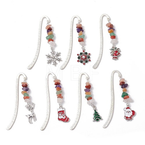 Christmas Theme Alloy Hook Bookmarks AJEW-JK00338-1