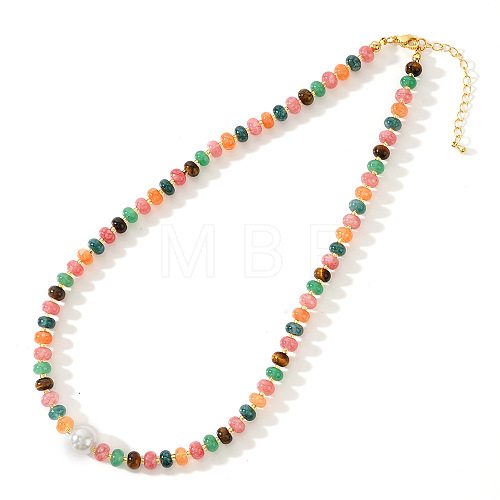 Elegant Imitation Pearl & Rondelle Natural Mixed Stone Beaded Necklaces FG9664-1-1