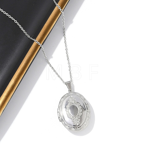 Anti-Tarnish 304 Stainless Steel Oval Locket Pendant Cable Chain Necklaces for Women NJEW-M050-04D-P-1