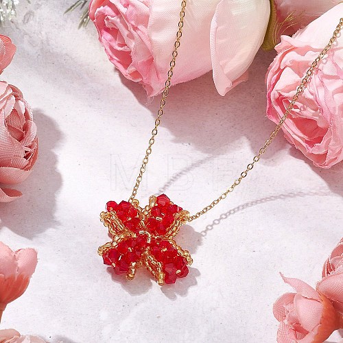 Glass Beaded Clover Pendant Necklaces NJEW-MZ00067-01-1