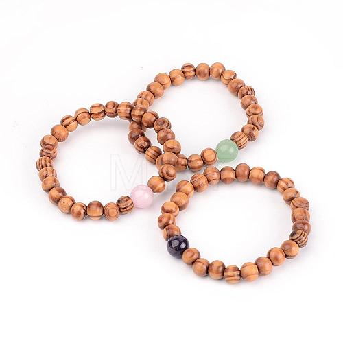 Wood Beaded Stretch Bracelets BJEW-JB01941-1