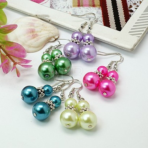 Stylish Glass Pearl Calabash Dangle Earrings EJEW-JE00422-1