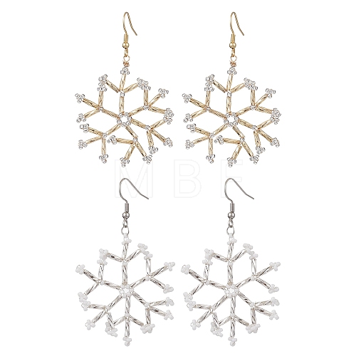 Glass Snowflake Dangle Earrings EJEW-MZ00253-1