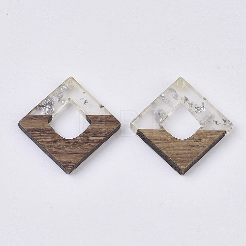 Transparent Resin & Walnut Wood Pendants RESI-S367-15-A02-1