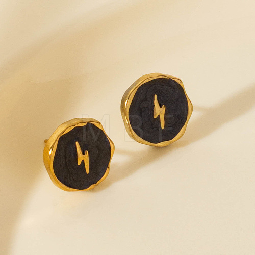 Stylish Stainless Steel Flat Round with Lightning Bolt Stud Earrings OU9533-3-1