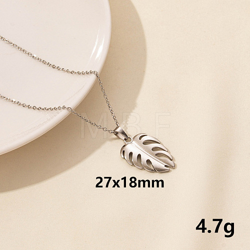 Stylish Stainless Steel Leaf Pendant Necklace for Women VA9826-3-1