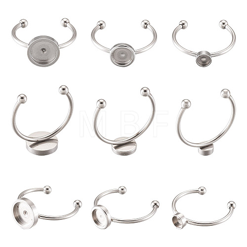 9Pcs 3 Styles 304 Stainless Steel Cuff Pad Ring Settings STAS-PJ0001-16P-1