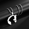 201 Stainless Steel Girl Cut Out Horsehead Pendant Necklaces for Women WGF6804-01-4