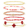 5Pcs 5 Styles Brass & Resin Beads Stretch Bracelets FP8271-2-1