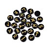 Brass Elder Futhark Alphabet Engraved Symbol Flat Round Natural Obsidian Rune Stones G-I373-01H-2