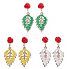 Rose with Leaf Seed Beads Stud Earrings EJEW-MZ00222-1