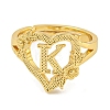 Heart with Letter & Flower Rack Plating Brass Adjustable Rings for Women RJEW-I105-05G-K-2