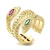 Rack Plating Brass Micro Pave Cubic Zirconia Open Cuff Rings for Women RJEW-M022-01G-01-1