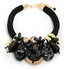 Flower Butterfly Ring Acrylic & Wood Pendant 2-Strand Cotton Cord Bib Necklaces for Women FS-WG99BBE-05-1