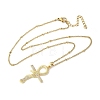 Brass Micro Pave Clear Cubic Zirconia Snake Wrapped Ankh Cross Pendant Necklaces LS-NJEW-S446-01G-2