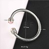 Adjustable C-shaped Stainless Steel Twist Open Cuff Bracelets with Natural Rose Quartz UG3207-5-1