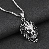 304 Stainless Steel Pave Clear Cubic Zirconia Lion Head Pendant Box Chain Necklaces FS-WG6581A-02-1