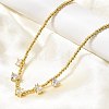 Brass Pave Cubic Zirconia Teardrop Pendant Round Beaded Necklaces NJEW-C121-01G-06-1