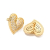 Heart Brass Pave Clear Cubic Zirconia Stud Earrings EJEW-M258-32G-2