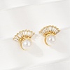 Fan Brass Micro Pave Clear Cubic Zirconia Clip-on Earrings EJEW-H154-12G-3