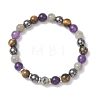 Non-Magnetic Synthetic Hematite & Natural Grade AB Tiger Eye & Labradorite & Quartz Beads Stretch Bracelets for Women BJEW-JB12832-2