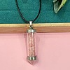 Zinc Alloy with Glass Hexagonal Bottle with Inner Natural Rose Quartz Chips Pendant Black PU Leather Cord Necklaces ZW0534-10-1