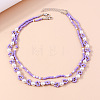 2Pcs Flower Glass Seed Beaded with Plastic Pearl Beaded Necklace Sets for Women FS-WGE85A7-23-1