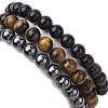 3Pcs 3 Styles Natural & Synthetic Mixed Gemstone Round Beaded Stretch Bracelets Set BJEW-JB10139-05-5