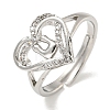 Heart with Letter Rack Plating Brass Micro Pave Clear Cubic Zirconia Adjustable Rings for Women RJEW-I105-01P-U-1