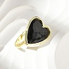 Heart Brass Natural Obsidian Finger Rings RJEW-D304-01G-G-1