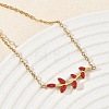 304 Stainless Steel Rhinestone Leaf Link Bracelets SA-CBA5F76-03G-01-3