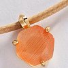 304 Stainless Glass Hexagon Pendant Waxed Cord Necklaces for Women WG86E7E-02-2
