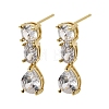 Teardrop Brass Micro Pave Clear Cubic Zirconia Dangle Stud Earrings EJEW-H180-14G-4