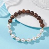 Shell Pearl & Sandalwood Beaded Stretch Bracelets for Women BJEW-TA00728-1