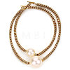 Plastic Imitation Pearl Round Pendant CCB Plastic Heishi Beaded Double Layer Necklaces with OT Clasps FS-WG332D2-01-1