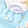 Ocean Handmade Porcelain Starfish & Natural Dyed Blue Lace Agate Round Beaded Necklaces with Brass OT Clasps for Women NJEW-JN06525-1
