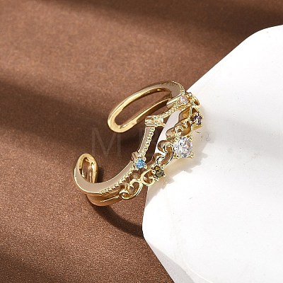 Brass Micro Pave Cubic Zirconia Cuff Open Rings for Women RJEW-B160-02G-1