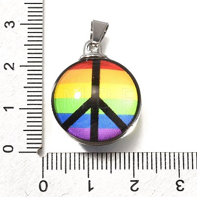 Flat Round 201 Stainless Steel Acrylic Pendants STAS-U036-01P-02-1