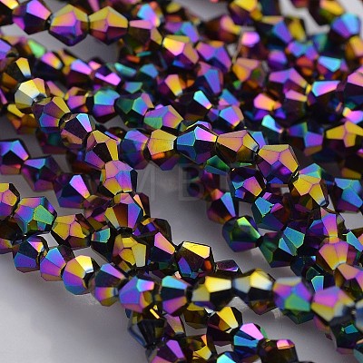 Faceted Bicone Electroplate Glass Beads Strands X-EGLA-P016-4mm-F03-1