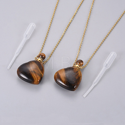 Natural Tiger Eye Openable Perfume Bottle Pendant Necklaces G-K295-A05-G-1