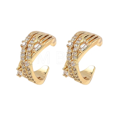 C-Shaped Brass Micro Pave Clear Cubic Zirconia Cuff Earrings EJEW-L316-01G-05-1